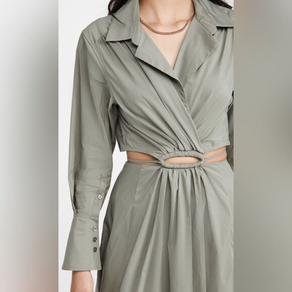 NWT Jonathan Simkhai Alex Midi Green Shirt Dress Poplin Cut Out Size XL - Picture 3 of 15